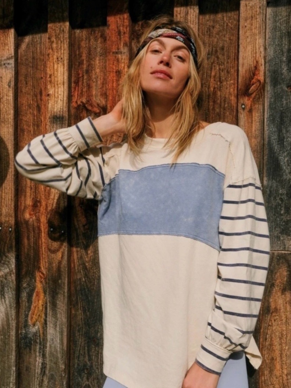 We The Free Awesome Tee - Cream & Blue